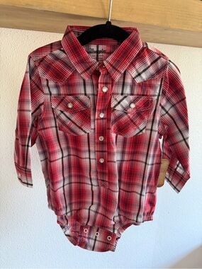 Wrangler Red Plaid Long-Sleeve Button-Front Onesie NWT